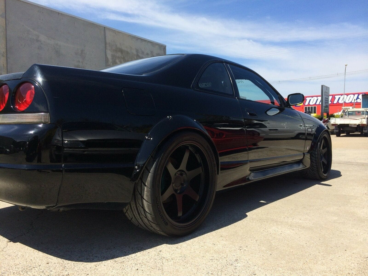 Installed View - Nissan Skyline R33/R34 Coupe: 4-Piece Wheel Flare Set