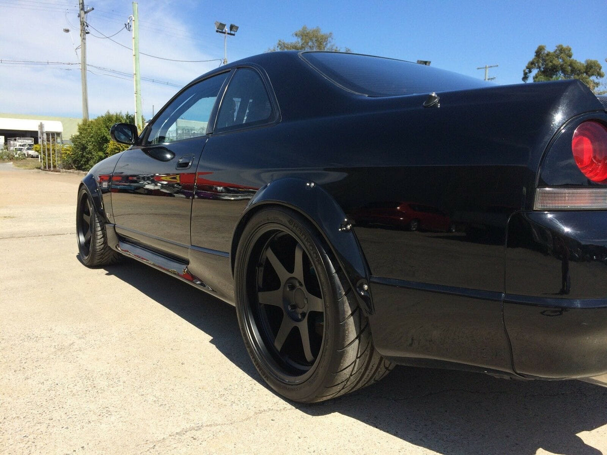 Installed View - Nissan Skyline R33/R34 Coupe: 4-Piece Wheel Flare Set
