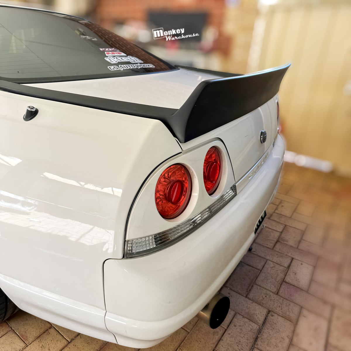 Installed View - Nissan Skyline R33: Rocket Bunny Style Rear Boot Drift Wing