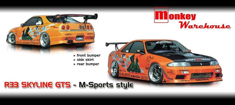 Installed View - Nissan Skyline R33 S1: M-Sport Style Front Bumper