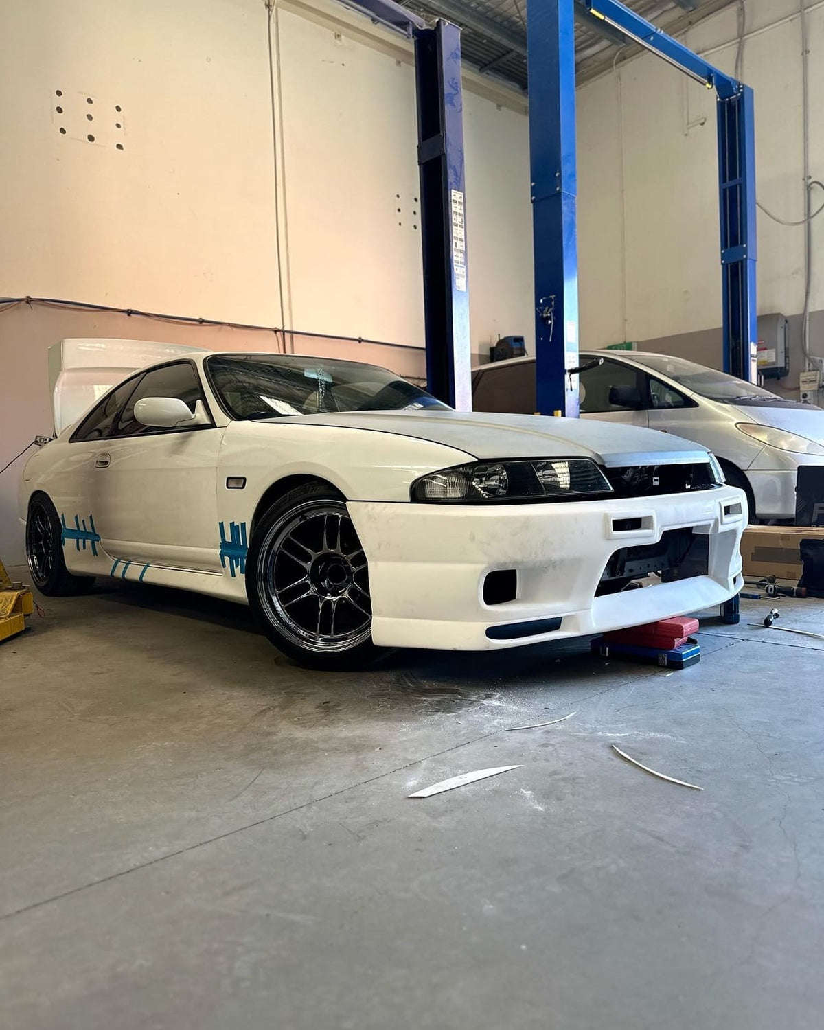 Installed View - Nissan Skyline R33 S2: GTR Style Front Bumper