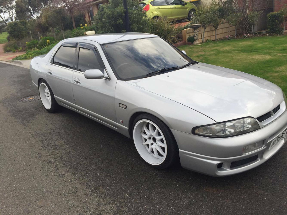 Installed View - Nissan Skyline R33 Sedan: Premium Window Visors