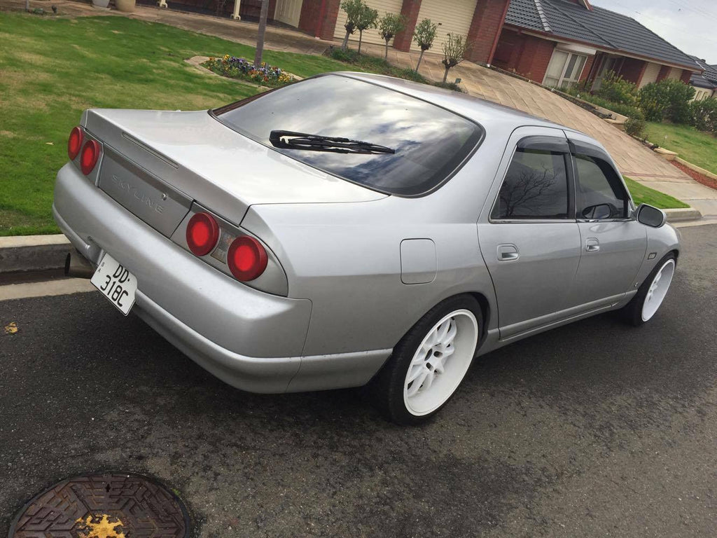Installed View - Nissan Skyline R33 Sedan: Premium Window Visors