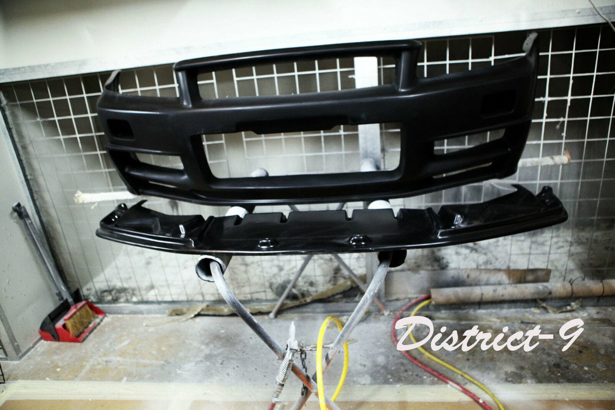 Installed View - Nissan Skyline R34 GT-R: Nur Spec Style Front Bumper