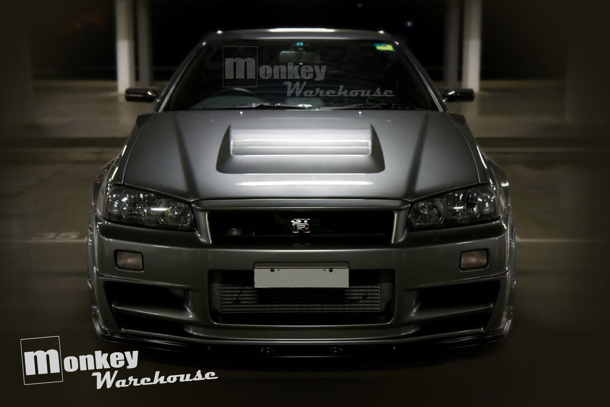 Installed View - Nissan Skyline R34 GT-R: Nur Spec Style Front Bumper