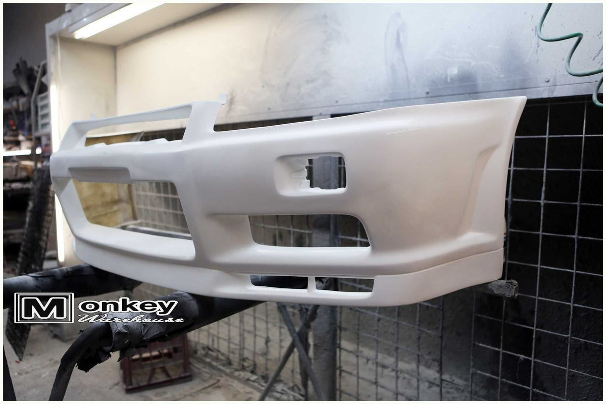 Installed View - Nissan Skyline R34: GTR Nur Spec Style Front Bumper