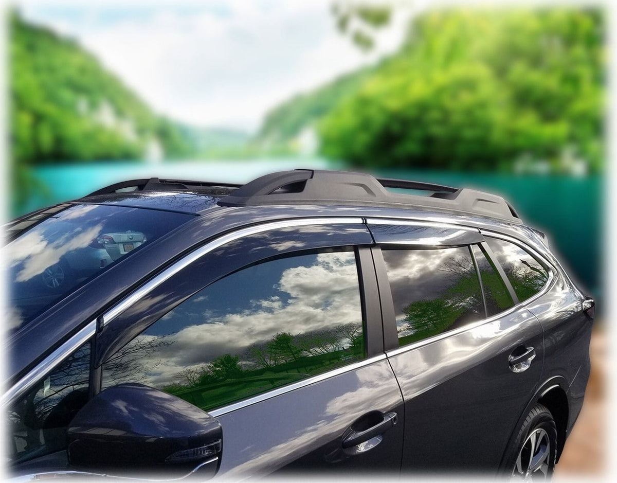 Installed View - Subaru Outback BT (2020-2026): Premium Window Visors with Chrome Trim