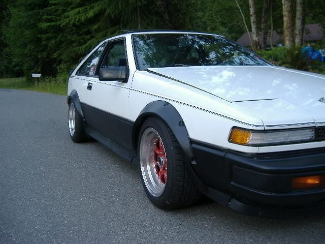Installed View - Toyota AE86 Sprinter Trueno: 4-Piece Wheel Flare Set