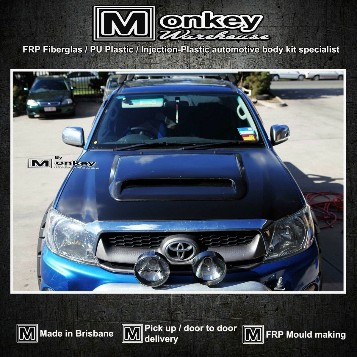 Installed View - Toyota Hilux 2005-2015: 70 Series  Style Bonnet Scoop