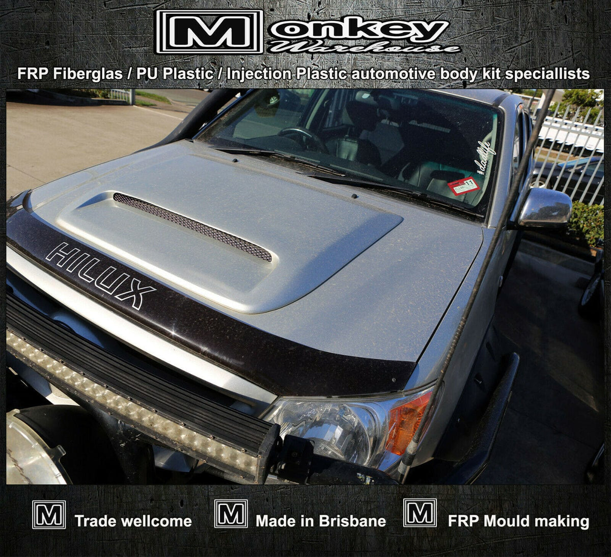 Installed View - Toyota Hilux 2005-2015: 70 Series  Style Bonnet Scoop