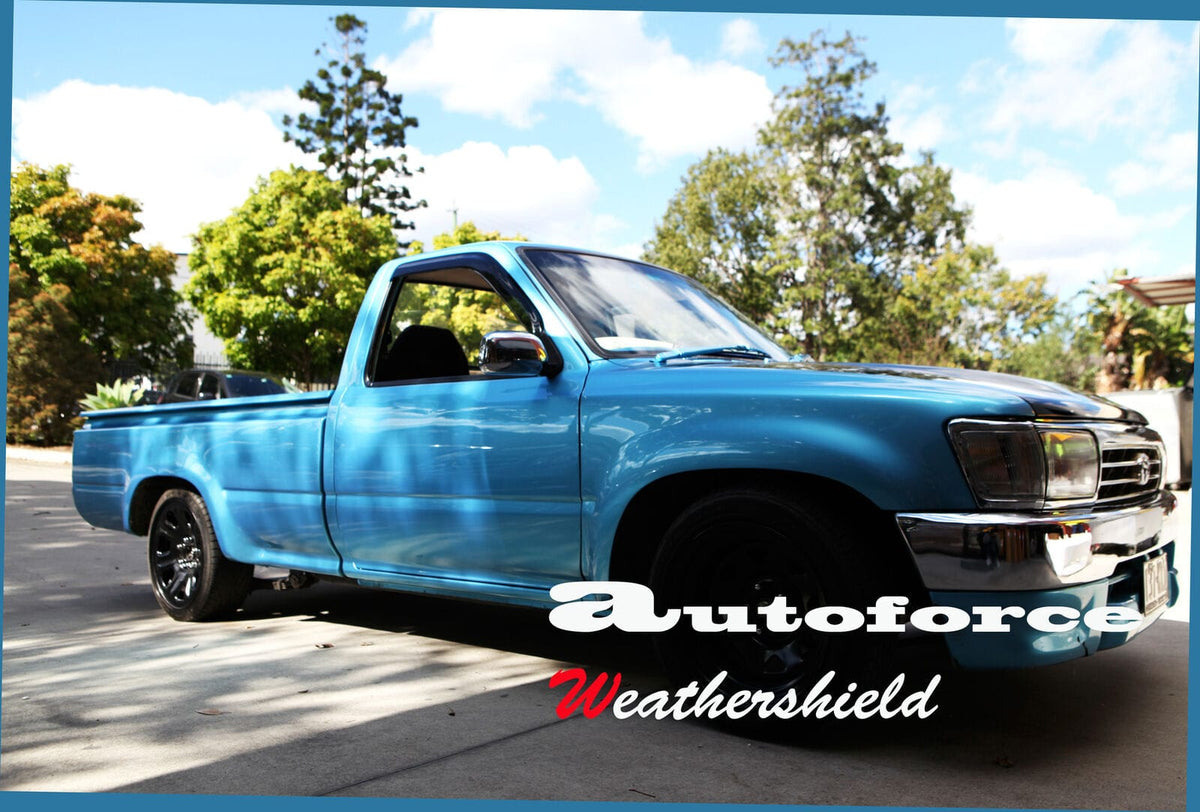 Installed View - Toyota Hilux Single Cab (1997-2005): Premium Window Visors