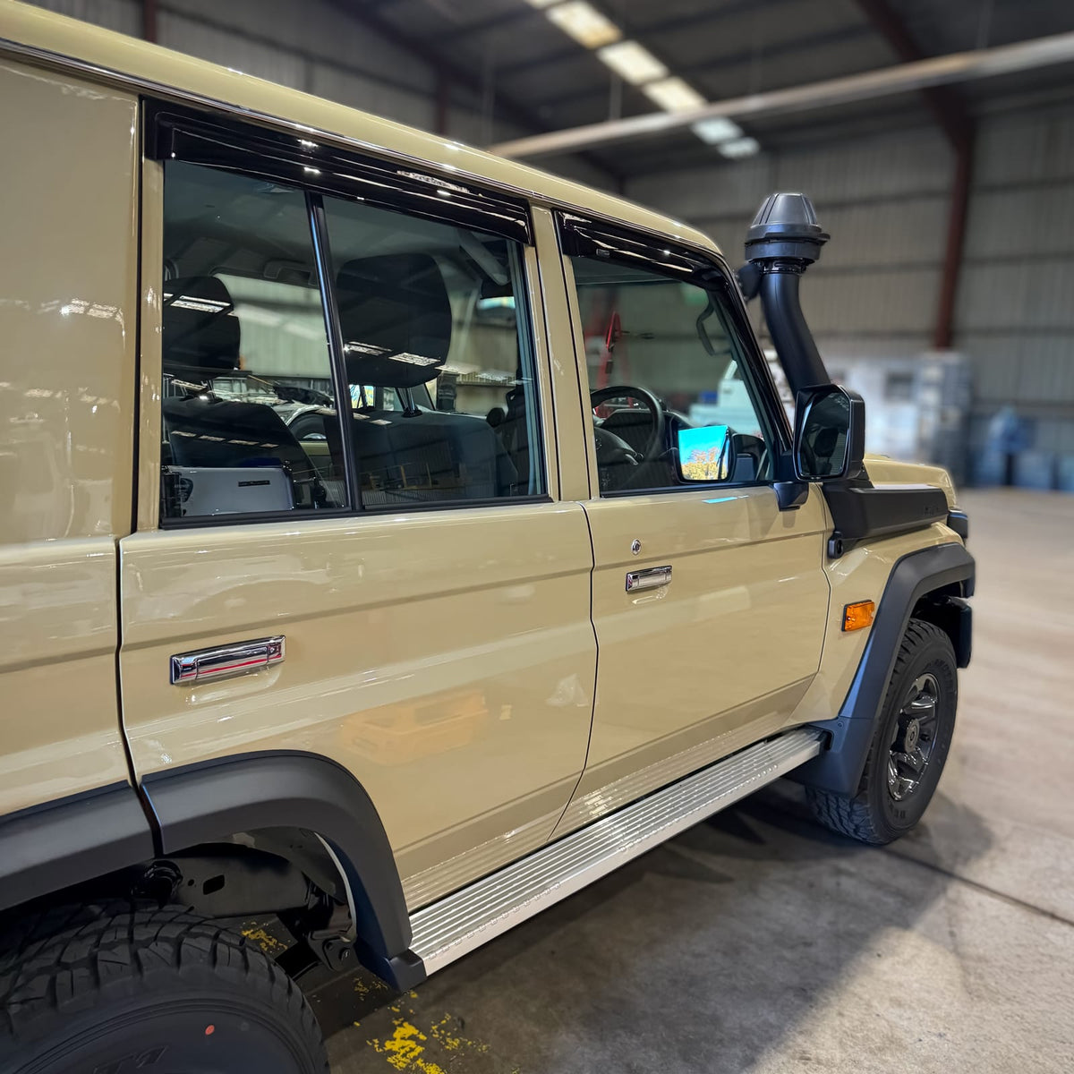 Installed View - Toyota LandCruiser 70 75 76 79 Series: Premium Window Visors